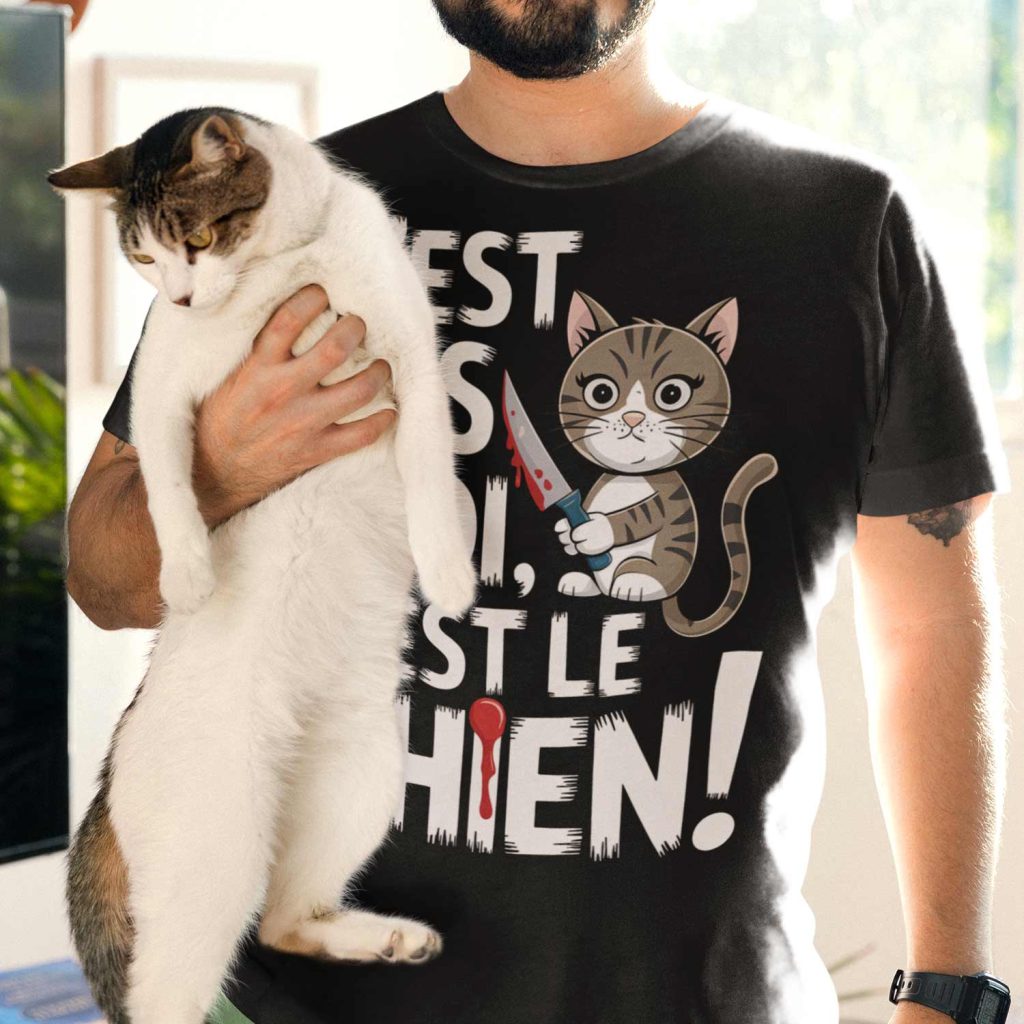 T-shirt humour chat, C&rsquo;est Pas Moi C&rsquo;est Le Chien, chat gris