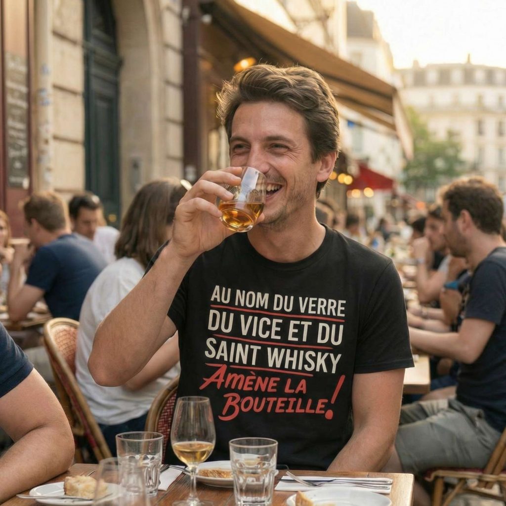 T-shirt Unisexe, Au Nom Du Verre Du Vice Et Du Saint Whisky