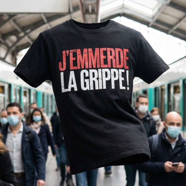 t-shirt humour punchline j’emmerde la grippe texte typographie rouge et blanc