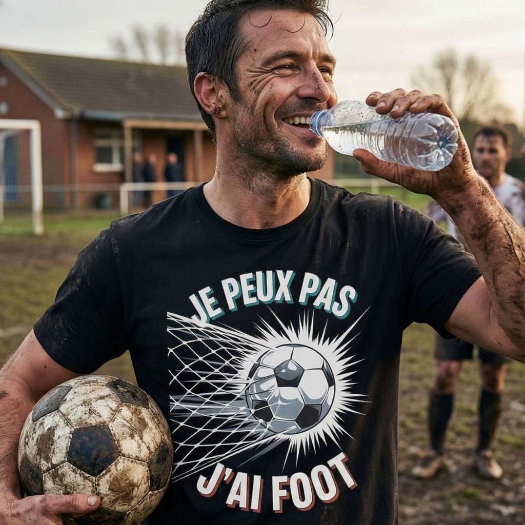 t-shirt humour football je peux pas j’ai foot avec ballon dans les filets