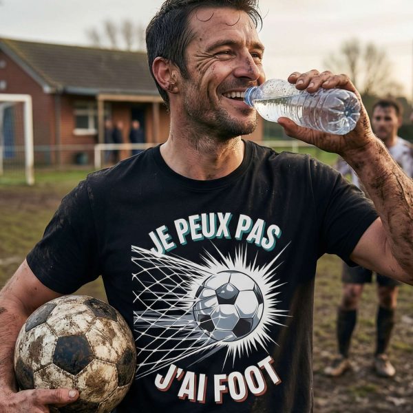 t-shirt humour football je peux pas j’ai foot avec ballon dans les filets