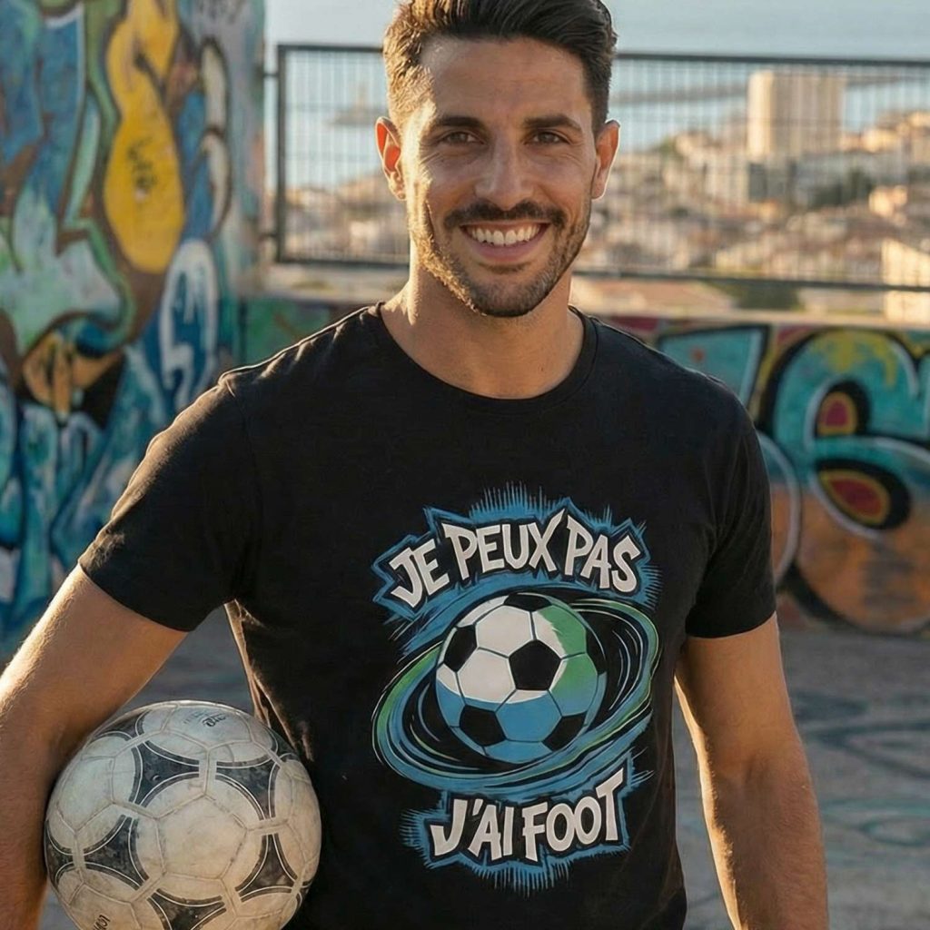t-shirt humour football je peux pas j’ai foot avec ballon design dynamique