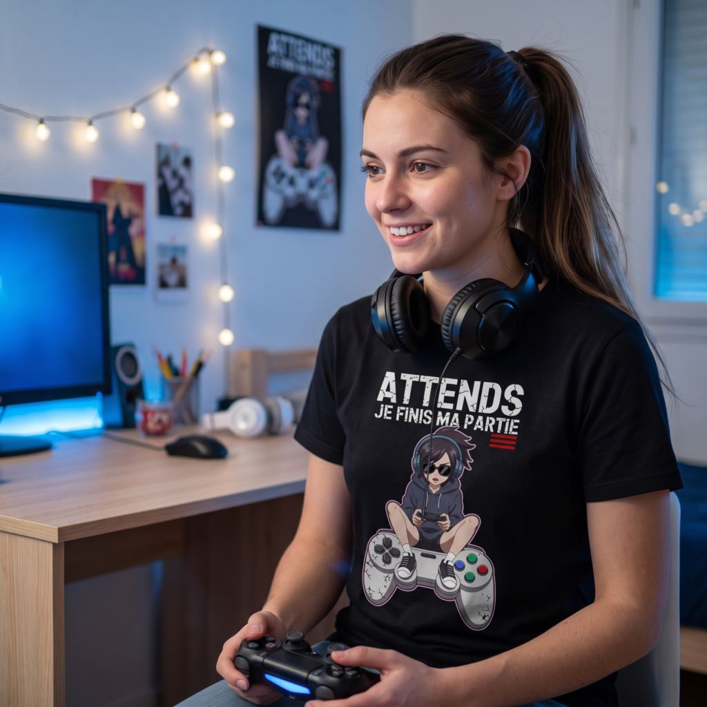 T-shirt gameuse, Attends Je Finis Ma Partie