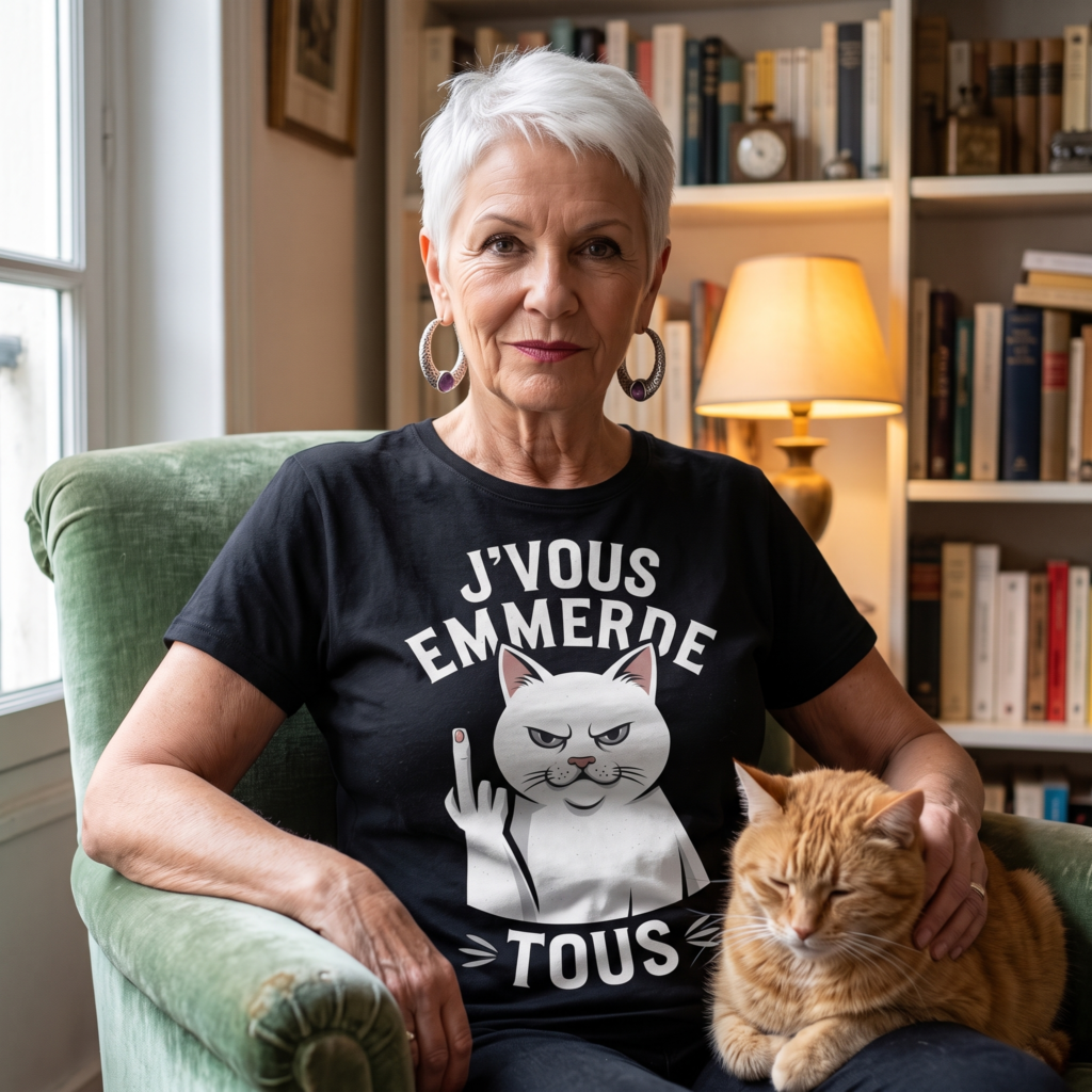 T-shirt humour chat rebelle, J&rsquo;Vous Emmerde Tous