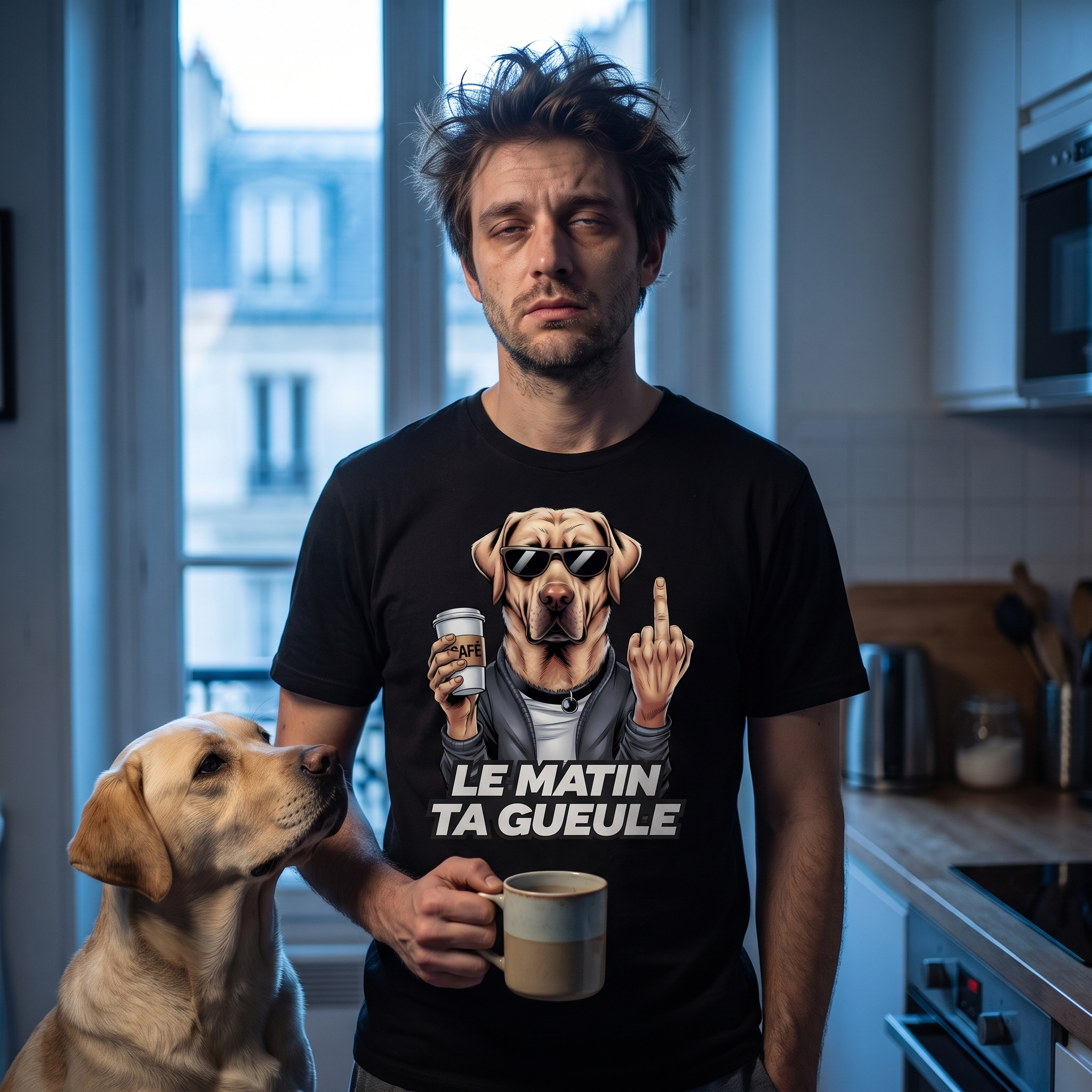 T-shirt humour chien labrador, Le Matin Ta Gueule