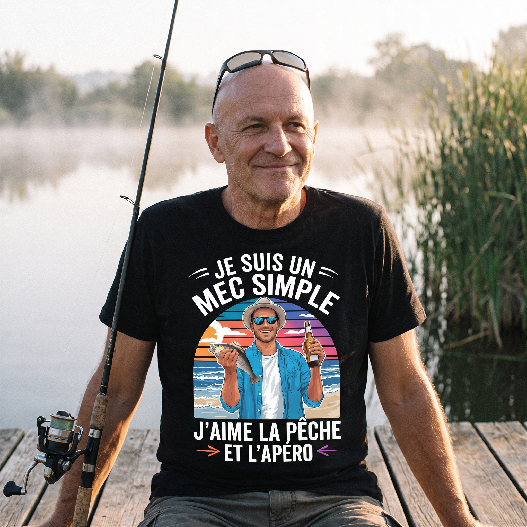 T-shirt humour pêche, J&rsquo;Aime La Pêche Et L&rsquo;Apéro