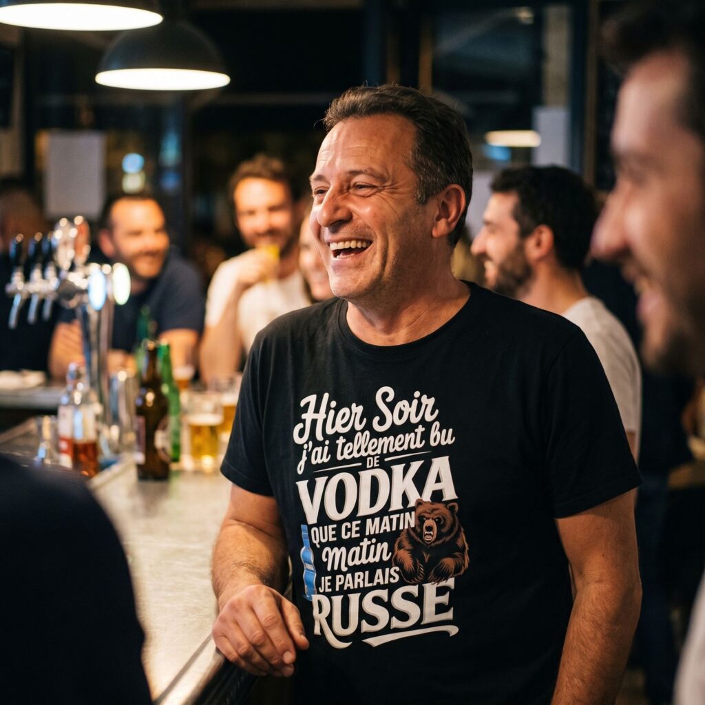 T-shirt humour vodka, Ce Matin Je Parlais Russe