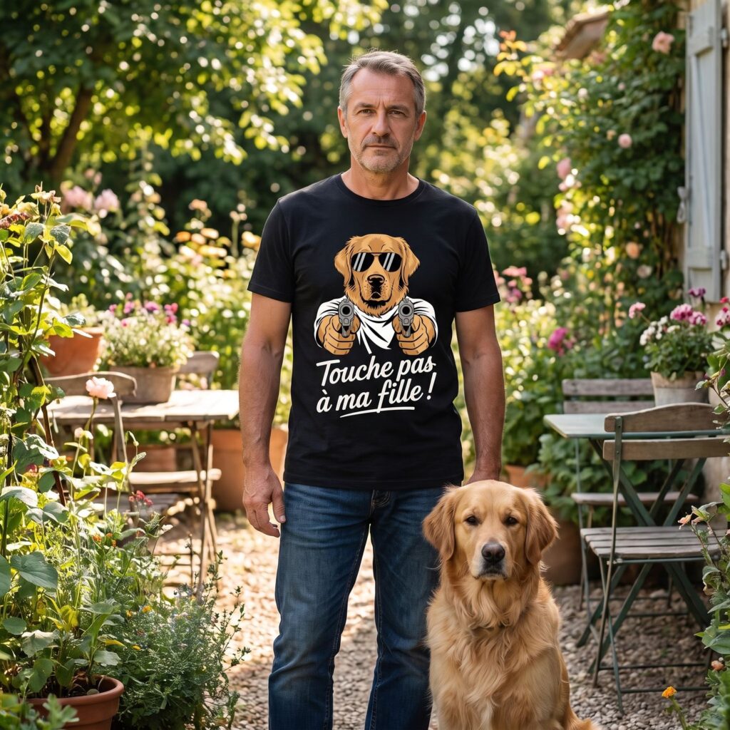 T-shirt papa golden retriever, Touche Pas À Ma Fille
