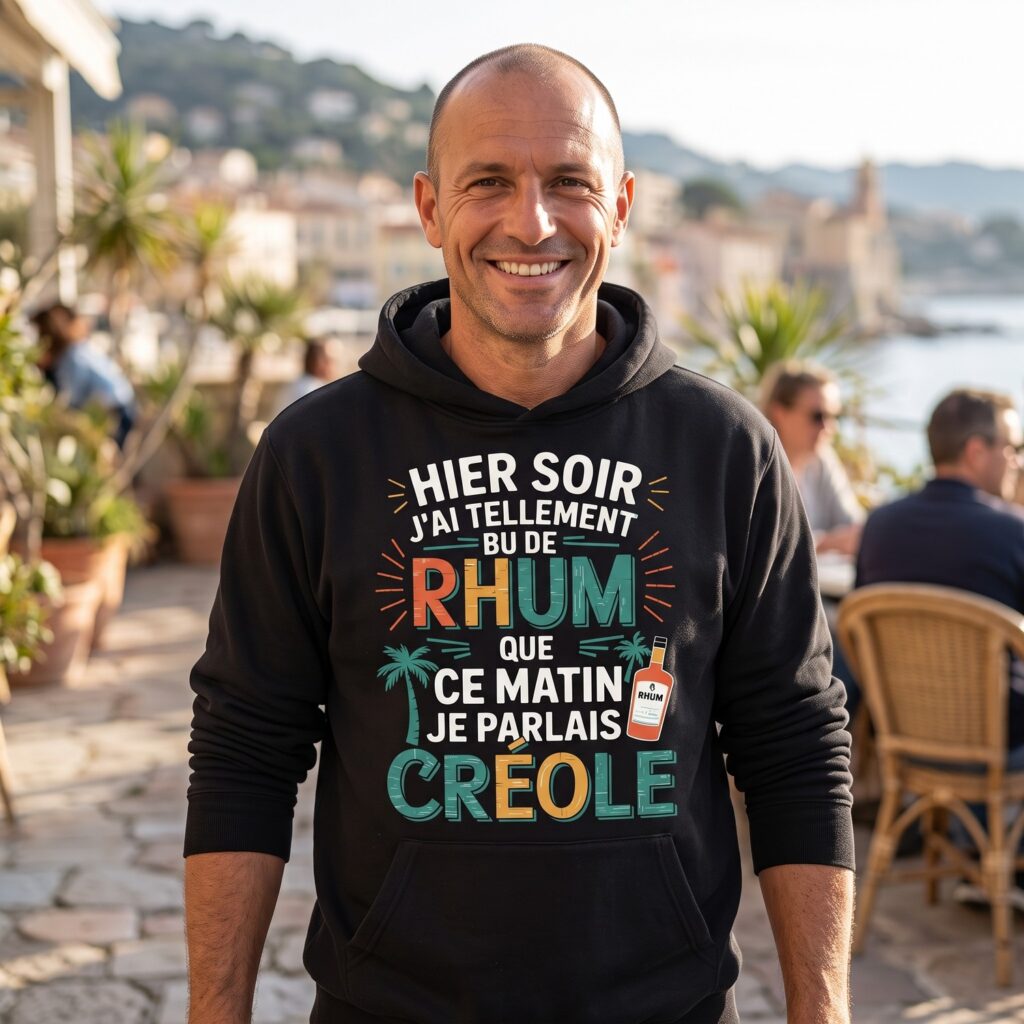 T-shirt Humour, Hier J’Ai Tellement Bu De Rhum Que Ce Matin Je Parlais Créole