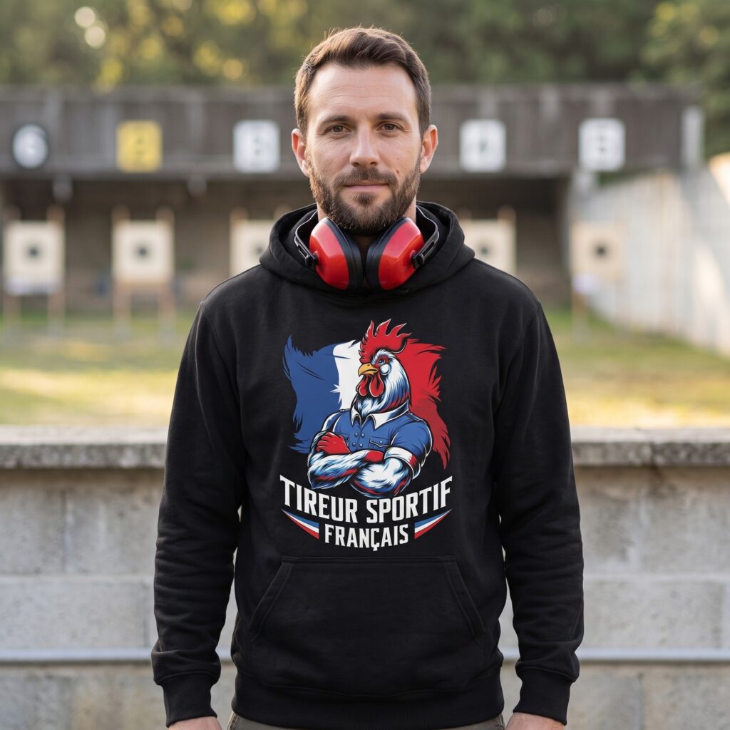T-shirt Tireur Sportif Français, Coq Et Drapeau Tricolore