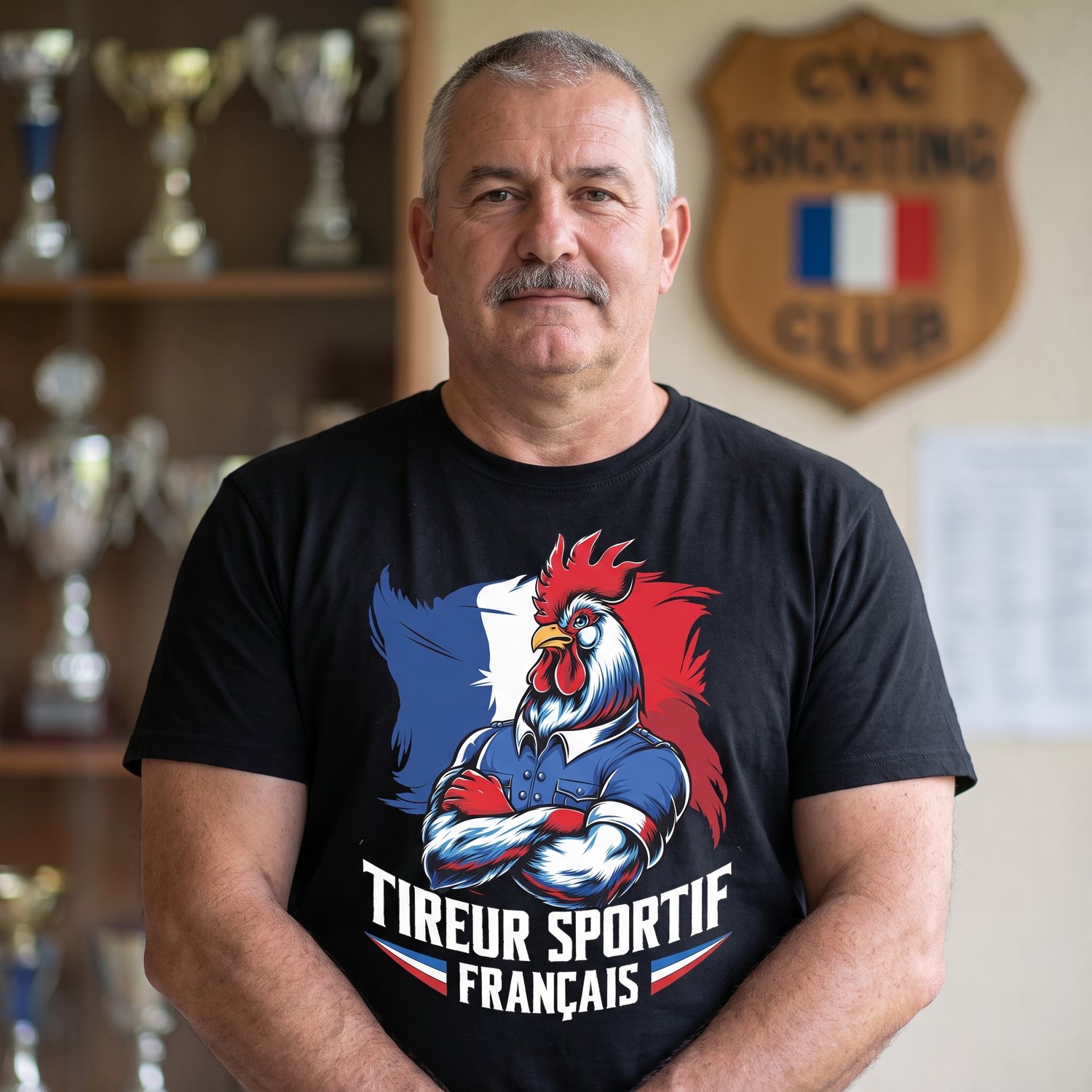 T-shirt Tireur Sportif Français, Coq Et Drapeau Tricolore