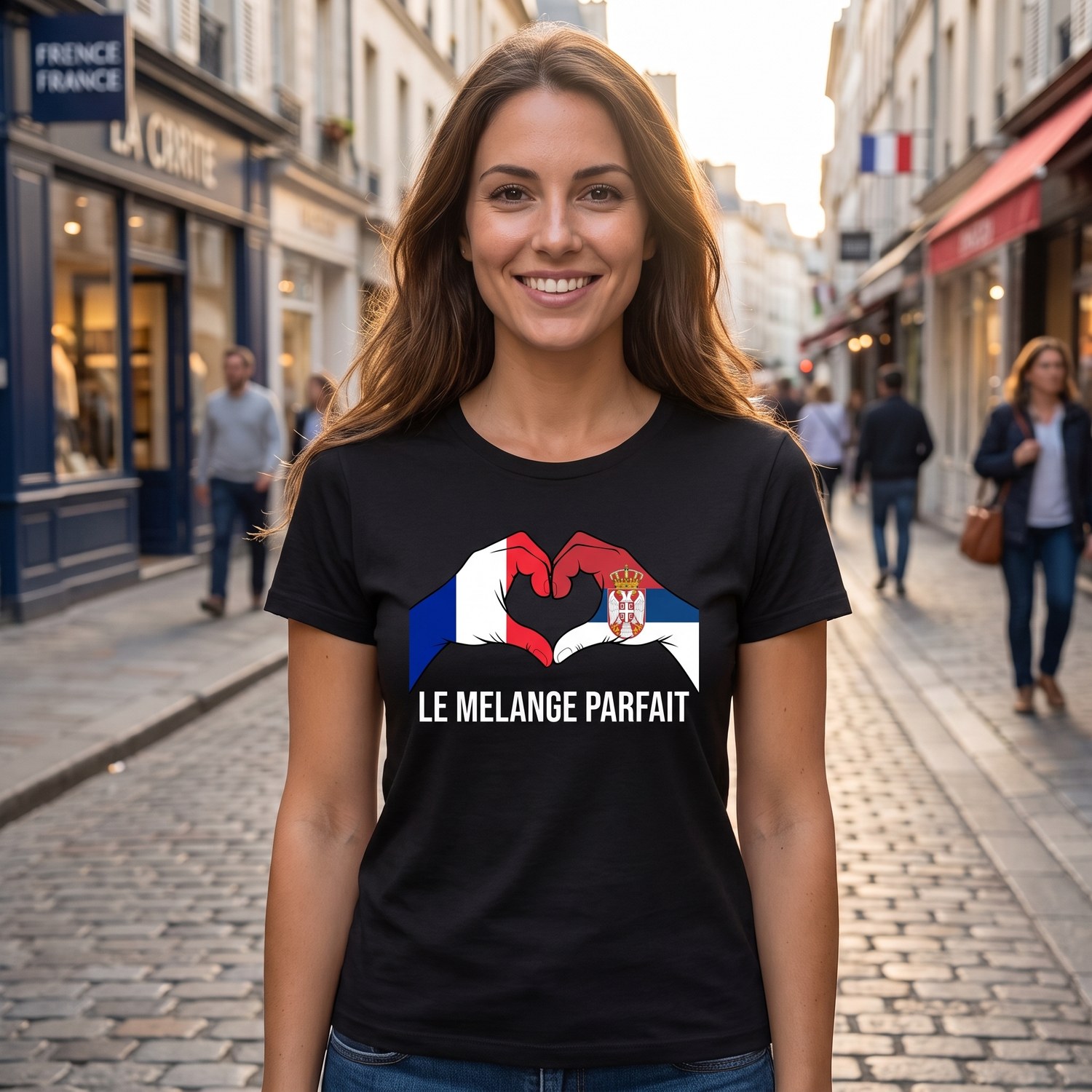 T-shirt France Serbie, Le Mélange Parfait, Mains En Cœur
