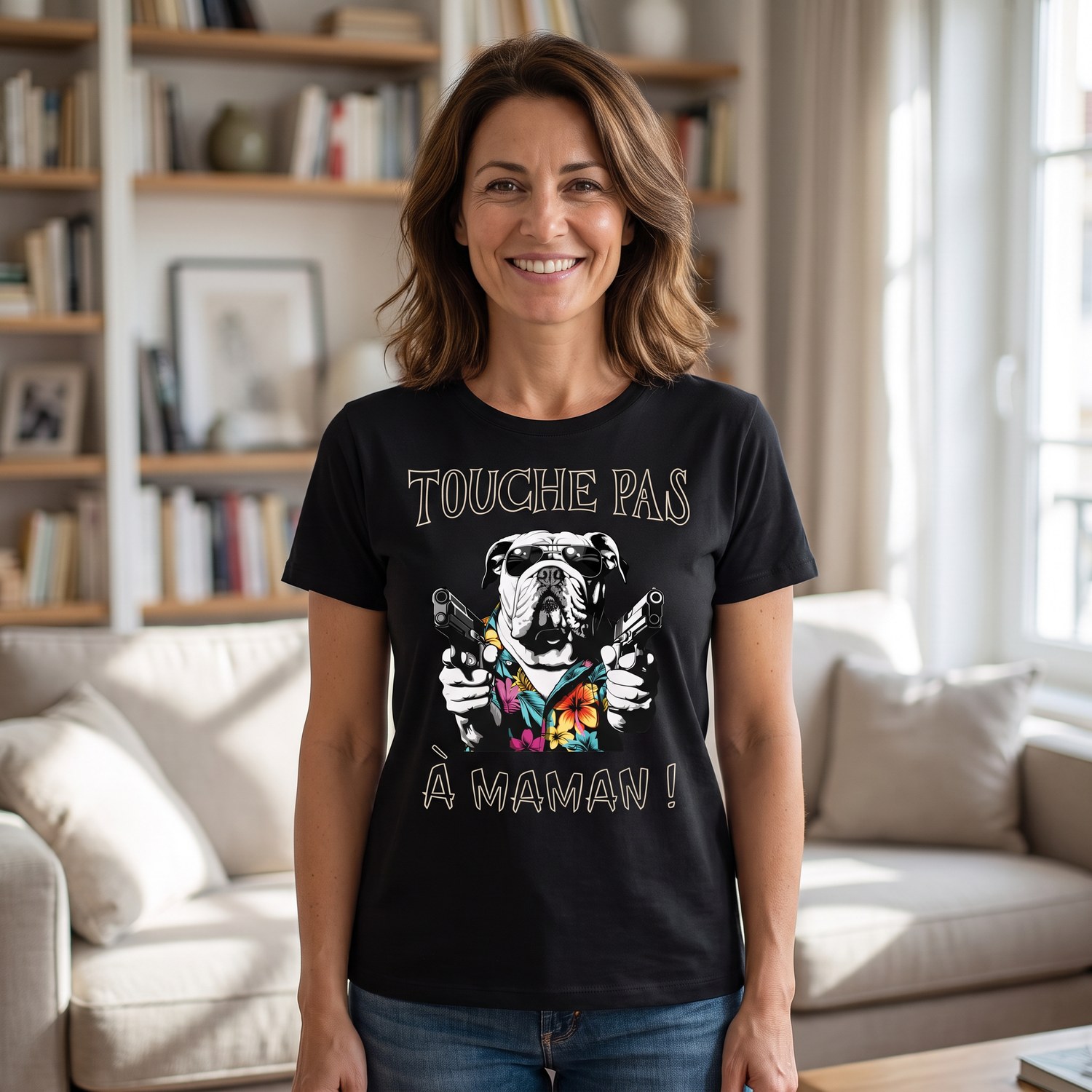 T-shirt Bouledogue, Touche Pas À Maman !