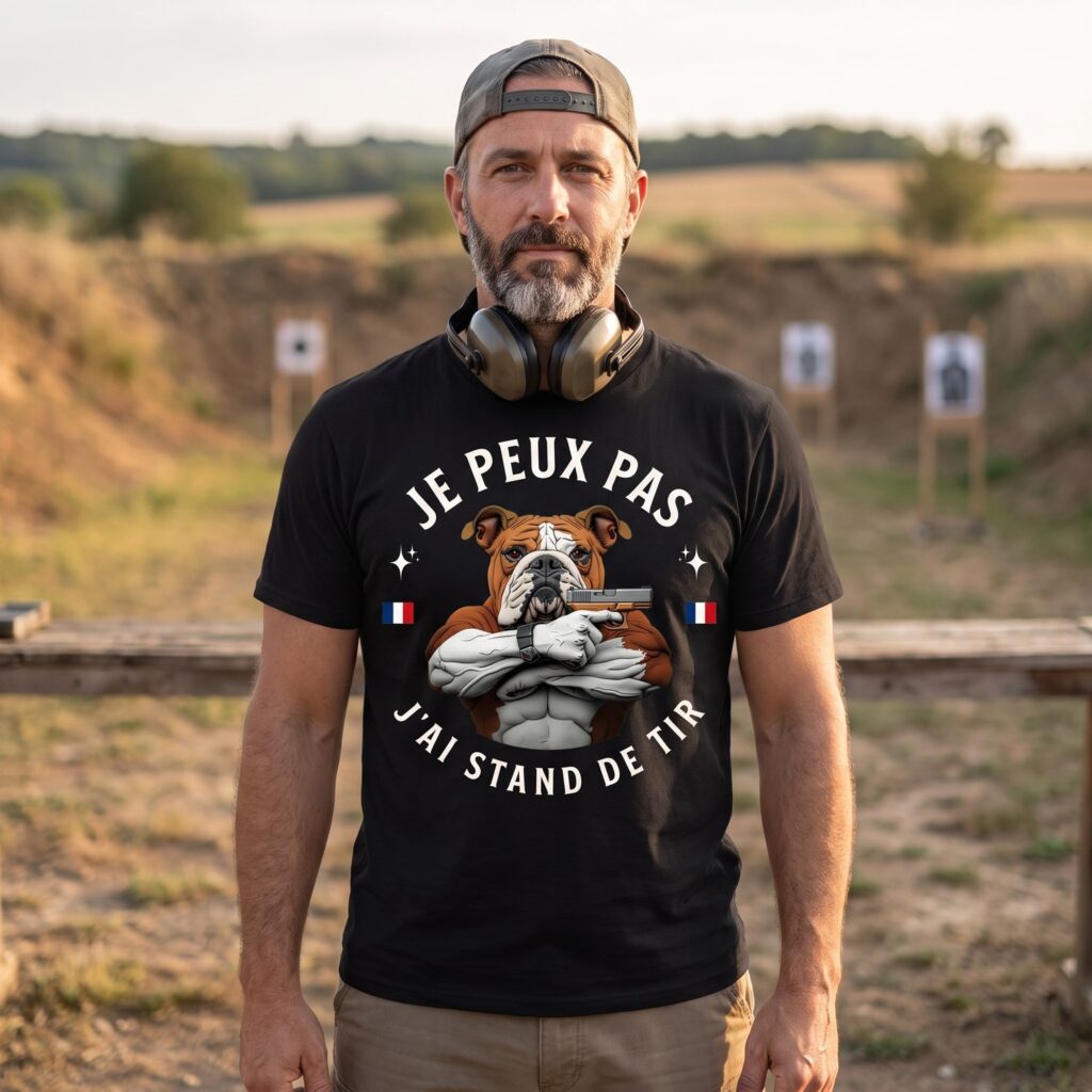 T-shirt Bouledogue Tir Sportif, Bras Croisés Et Tricolore