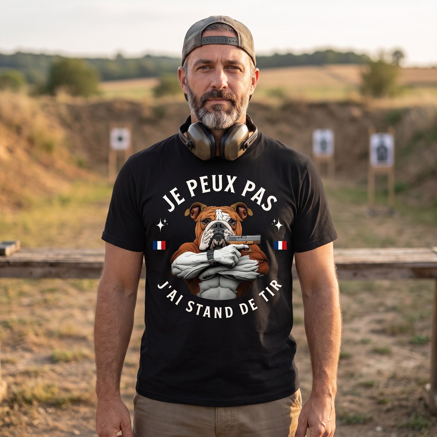 T-shirt Bouledogue Tir Sportif, Bras Croisés Et Tricolore