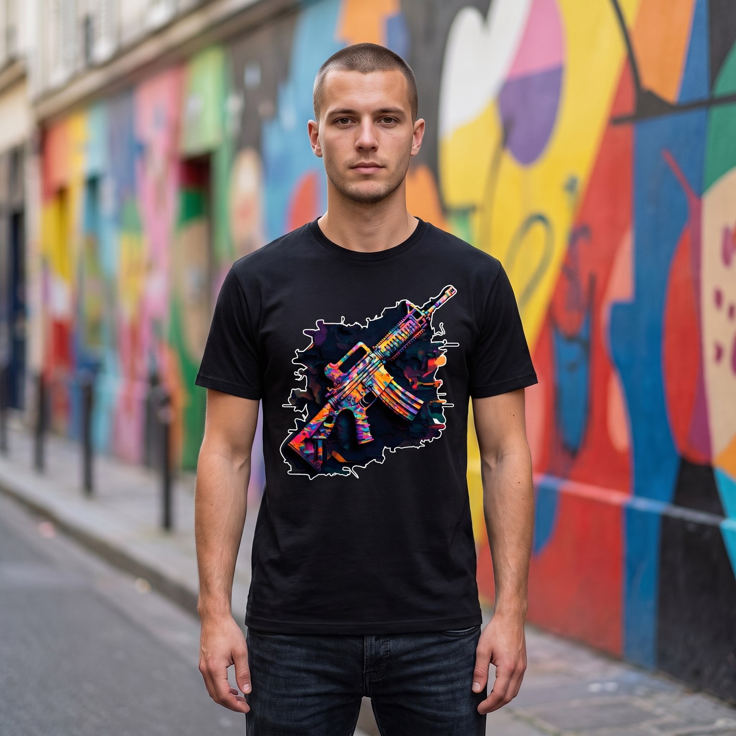 T-shirt Carabine Multicolore, Camouflage Fluo