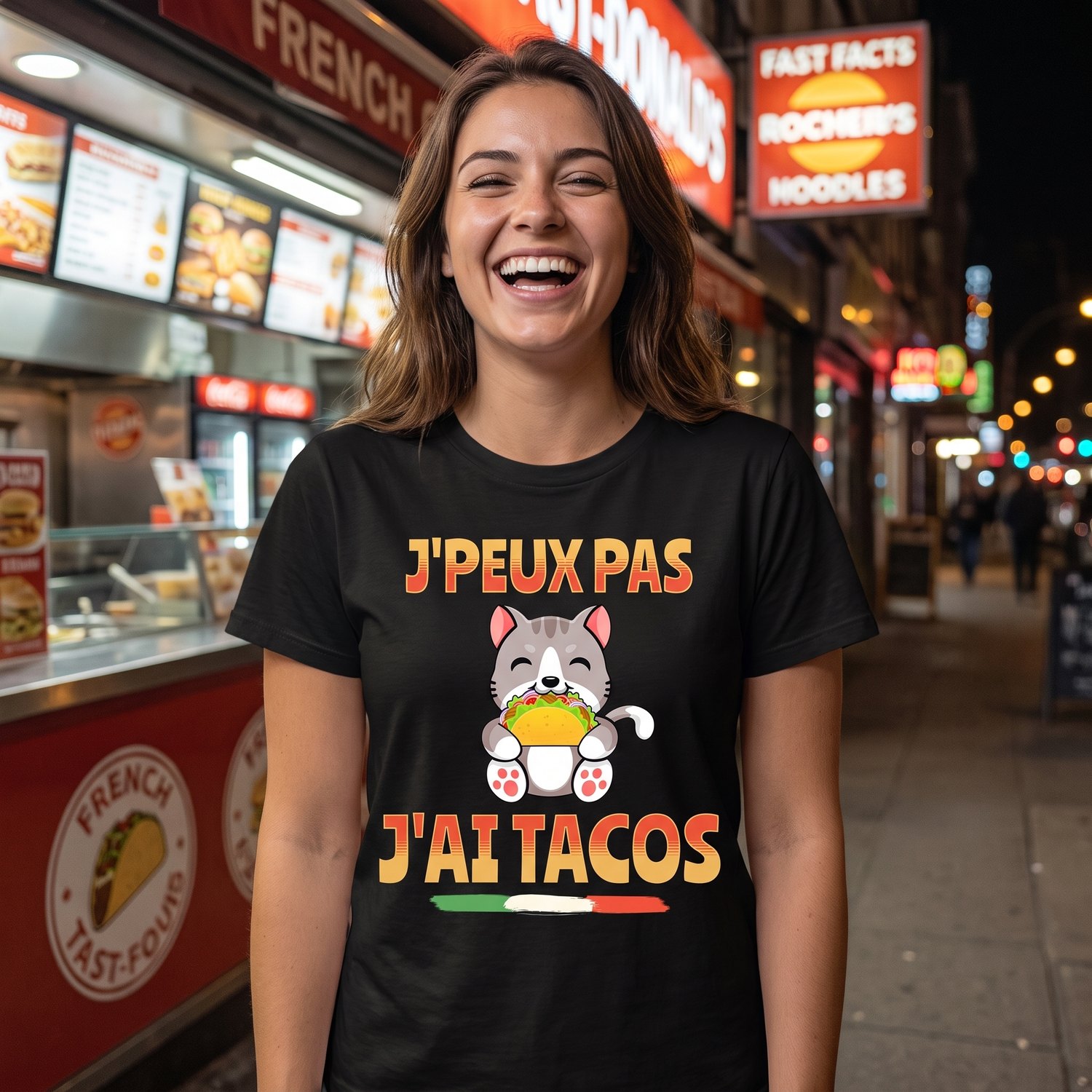 T-shirt Chat Tacos, J&rsquo;Peux Pas J&rsquo;Ai Tacos