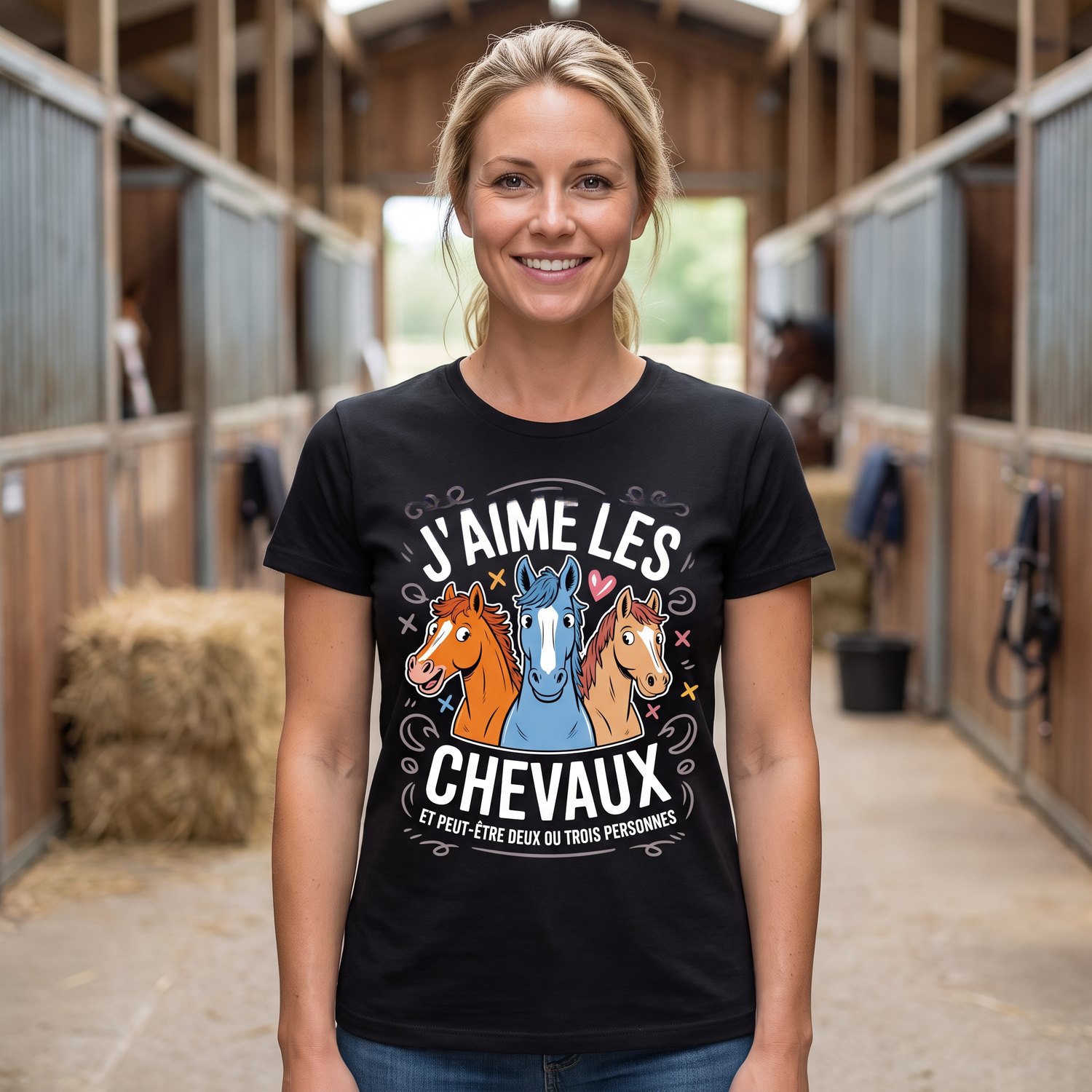 T-shirt Cheval, J&rsquo;Aime Les Chevaux Et Peut-Être Deux Ou Trois Personnes
