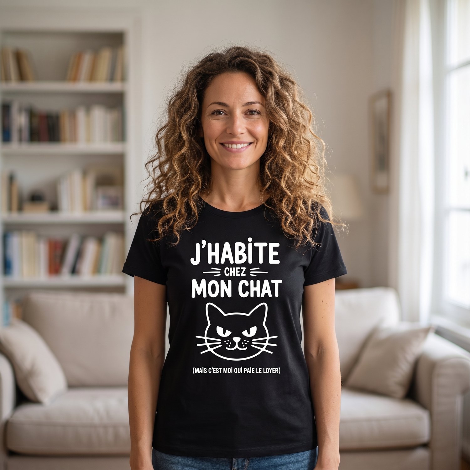 T-shirt Chat, J&rsquo;Habite Chez Mon Chat