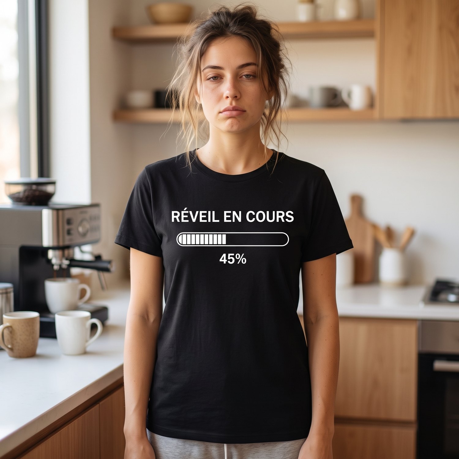 T-shirt Humour Matin, Réveil En Cours 45 Pour Cent
